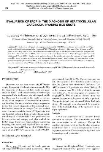 EVALUATION OF ERCP IN THE DIAGNOSIS OF HEPATOCELLULAR CARCINOMA INVADING BILE DUCTS