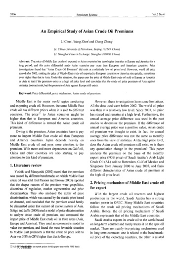 An Empirical Study of Asian Crude Oil Premiums