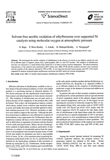 Solvent-free aerobic oxidation of ethylbenzene over supported Ni catalysts using molecular oxygen at