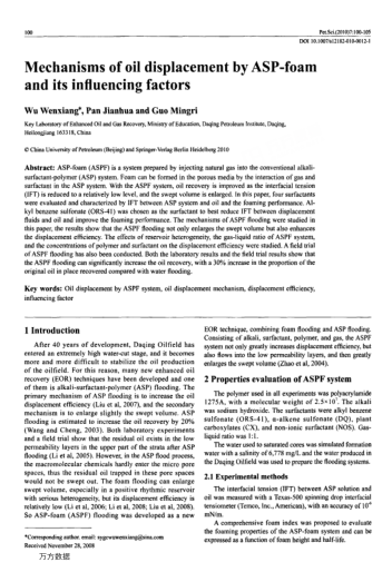Mechanisms of oil displacement by ASP-foam and its influencing factors