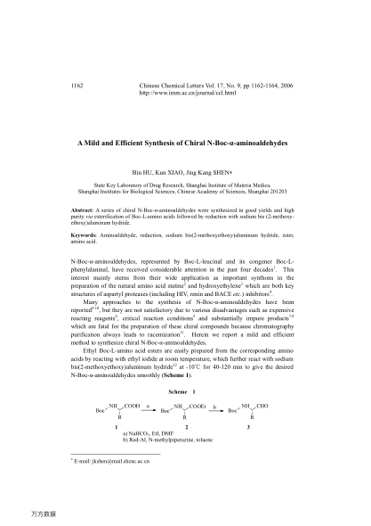 A Mild and Efficient Synthesis of Chiral N-Boc-α-aminoaldehydes