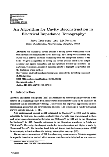 An Algorithm for Cavity Reconstruction in Electrical Impedance Tomography