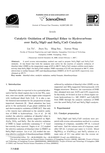 Catalytic Oxidation of Dimethyl Ether to Hydrocarbons over SnO2/MgO and SnO2/CaO Catalysts