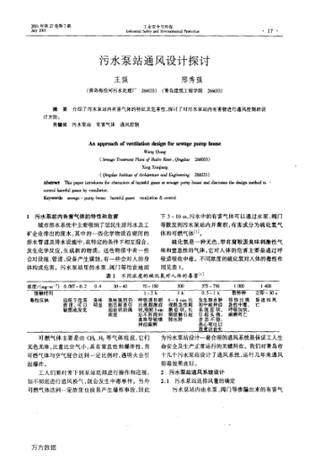 污水泵站通風(fēng)設(shè)計(jì)探討