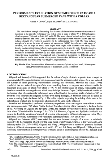 PERFORMANCE EVALUATION OF SUBMERGENCE RATIO OF A RECTANGULAR SUBMERGED VANE WITH A COLLAR