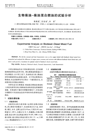 生物柴油-柴油混合燃油的試驗分析