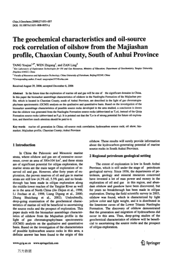 The geochemical characteristics and oil-source rock correlation of oilshow from the Majiashan profil