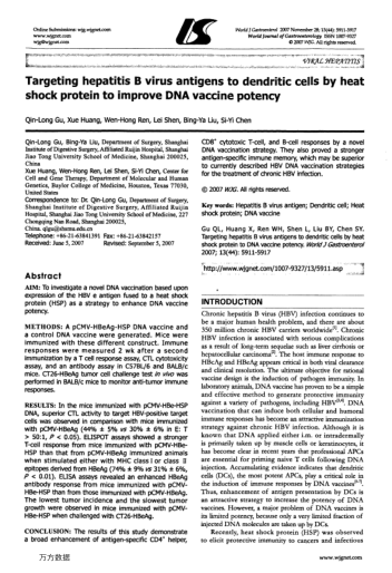 Targeting hepatitis B virus antigens to dendritic cells by heat shock protein to improve DNA vaccine