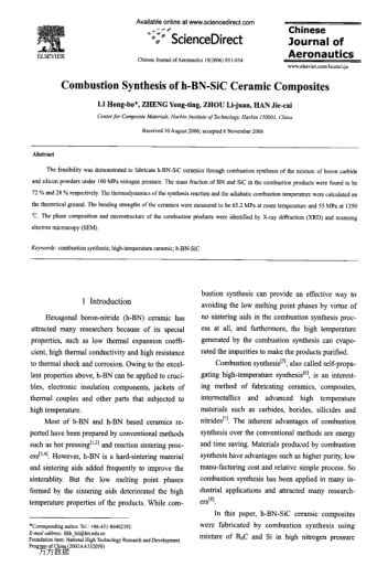 Combustion Synthesis of h-BN-SiC Ceramic Composites