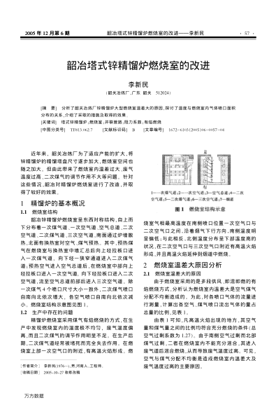 韶冶塔式鋅精餾爐燃燒室的改進(jìn)