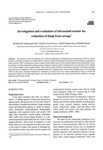 Investigation and evaluation of ultrasound reactor for reduction of fungi from sewage