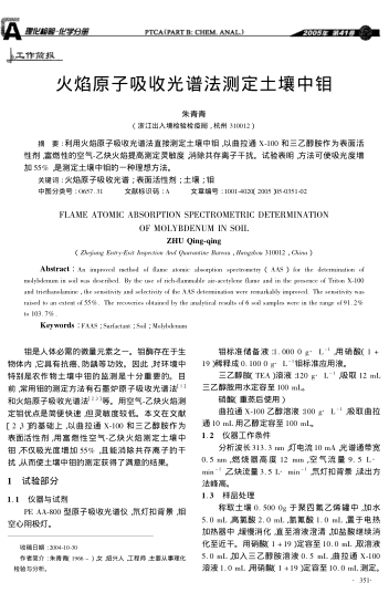 火焰原子吸收光譜法測定土壤中鉬