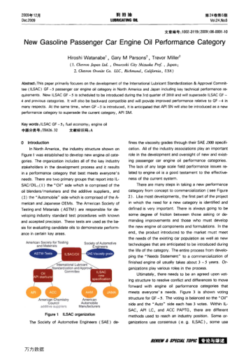 New Gasoline Passenger Car Engine Oil Performance Category