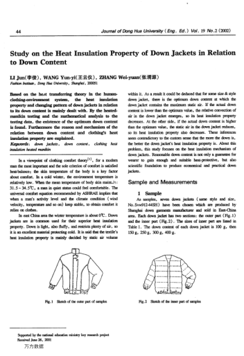 Study on the Heat Insulation Property of Down Jackets in Relation to Down Content