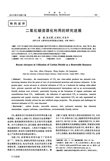 二氧化碳資源化利用的研究進(jìn)展