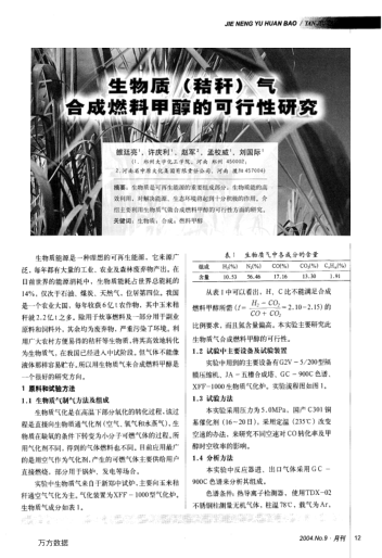 生物質(zhì)(秸稈)氣合成燃料甲醇的可行性研究