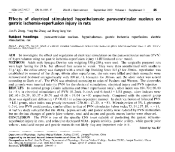 Effects of electrical stimulated hypothalamuic paraventricular nucleus ongastric ischemia-reperfusio