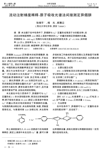 流動注射梯度稀釋-原子吸收光譜法間接測定異煙肼