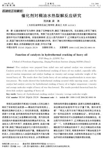 催化劑對(duì)稠油水熱裂解反應(yīng)研究