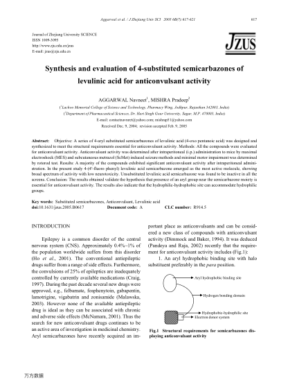 Synthesis and evaluation of 4-substituted semicarbazones of levulinic acid for anticonvulsant activi