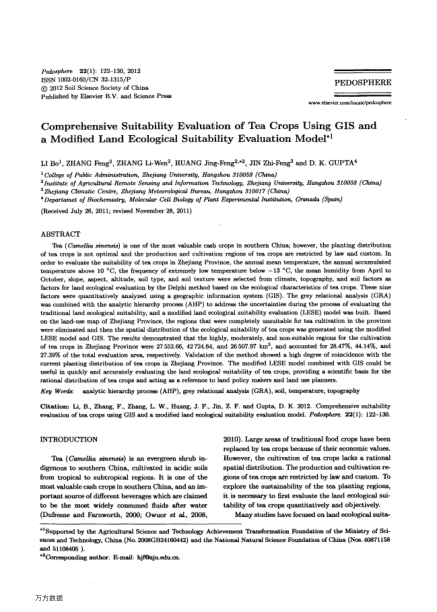 Comprehensive Suitability Evaluation of Tea Crops Using GIS and a Modified Land Ecological Suitabili