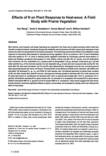 Effects of N on Plant Response to Heat-wave: A Field Study with Prairie Vegetation