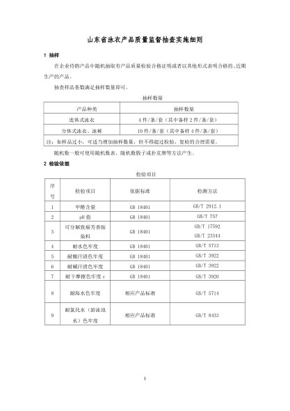 山東省泳衣產(chǎn)品質(zhì)量監(jiān)督抽查實施細(xì)則（2020年版）