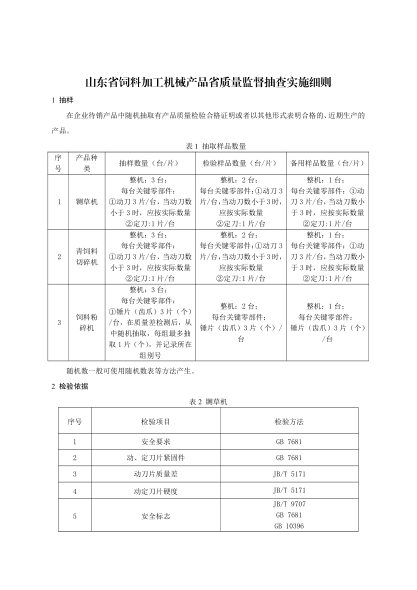 山東省飼料加工機(jī)械產(chǎn)品監(jiān)督抽查實(shí)施細(xì)則（2020年版）