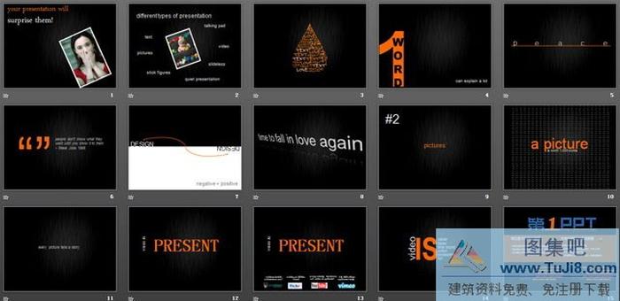 黑色的驚喜國外幻燈片模板下載