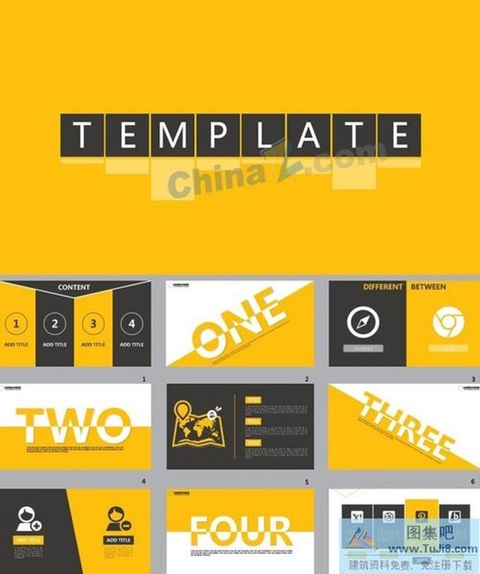 黃黑扁平化商務(wù)ppt模板下載
