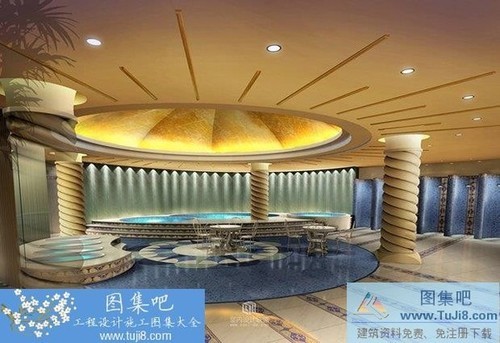 4百平米洗浴中心室內(nèi)裝修CAD施工圖附效果圖