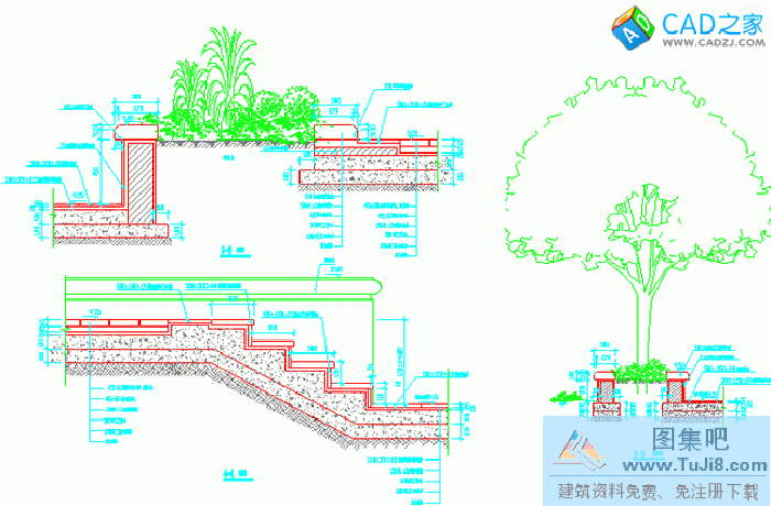 廊架樹池CAD施工圖