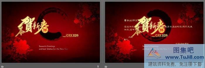 富貴牡丹元旦PPT模板下載