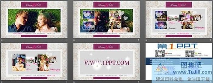 紫色浪漫婚禮幻燈片模板下載