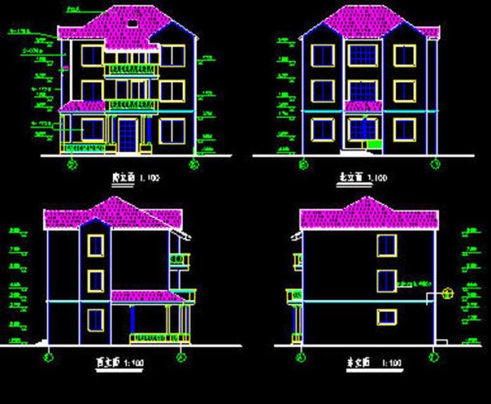 [圖文]三層私人別墅施工圖CAD圖紙含平面立面圖.rar