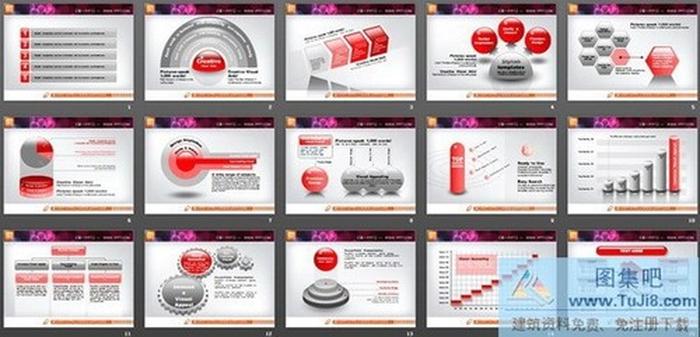 紅色水晶風(fēng)格幻燈片圖表模板打包下載