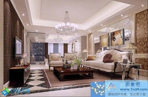 貴陽中天歐博C戶型樣板房十里花川施工圖及效果圖