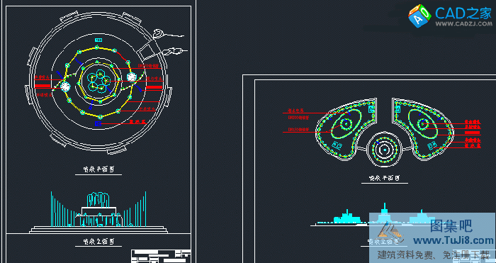 噴泉設(shè)計施工CAD平面立面圖