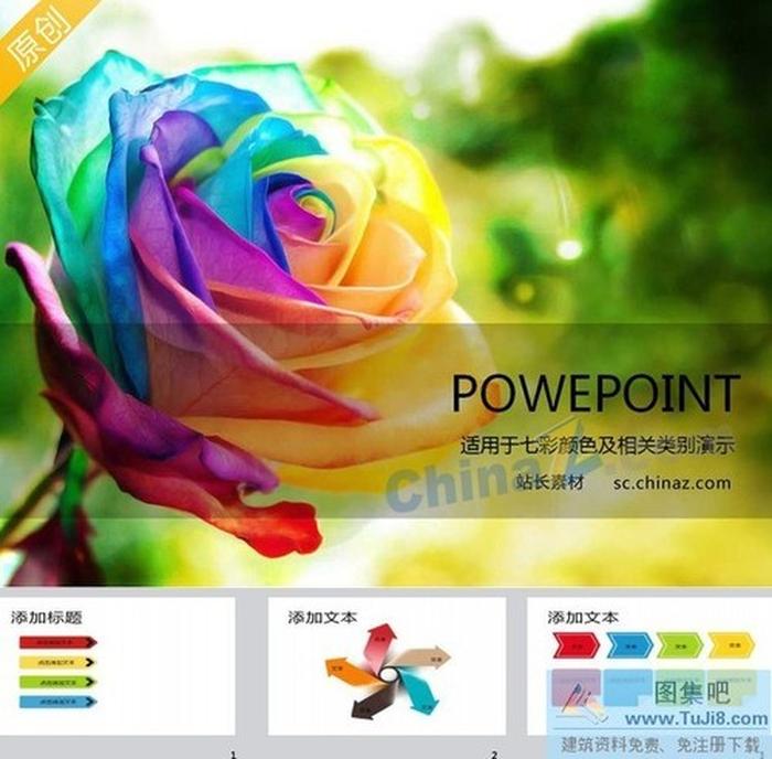 七彩玫瑰PPT模板
