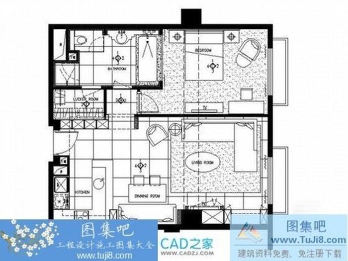 某小戶型公寓樣板間室內(nèi)精裝修施工圖（含效果圖）