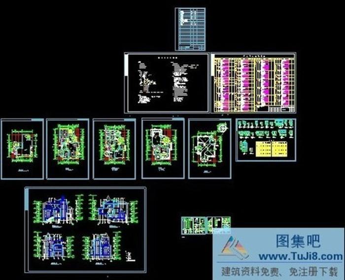 首層216平方米5室2廳8衛(wèi)三層A型別墅施工圖.dwg