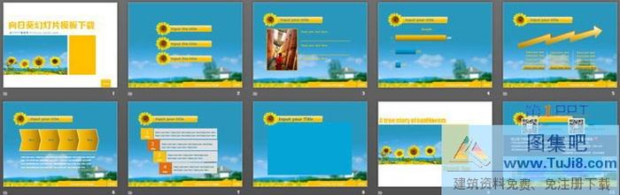 向日葵背景的植物PowerPoint模板下載