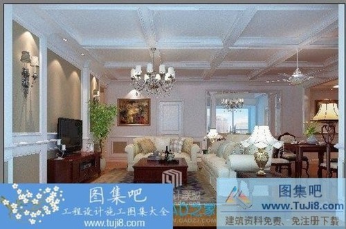 美式鄉(xiāng)村風(fēng)格室內(nèi)圖紙含施工圖效果圖