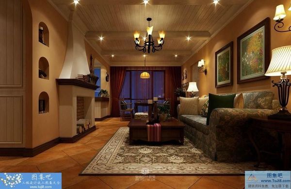 風景晨園G1戶型樣板房田園風格施工圖附效果圖