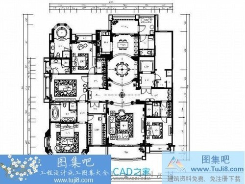 大戶型歐陸風格五居室室內(nèi)裝修施工圖（含效果圖）