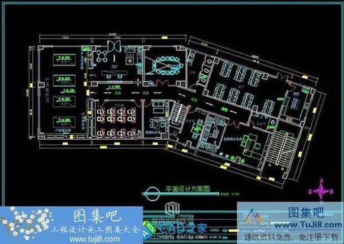 一套500平辦公樓平、立、剖全套施工圖及效果圖