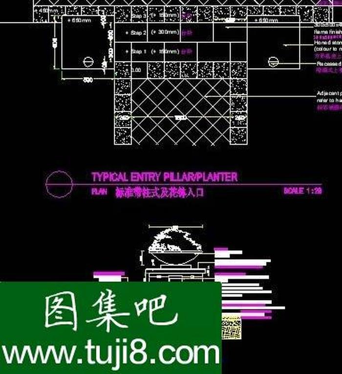 標(biāo)準(zhǔn)帶柱式及花缽入口設(shè)計圖