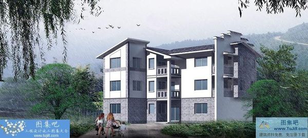 村鎮(zhèn)小康別墅建筑帶效果圖