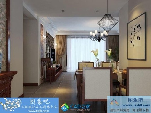 厚河苑新中式兩室兩廳平面圖+效果圖