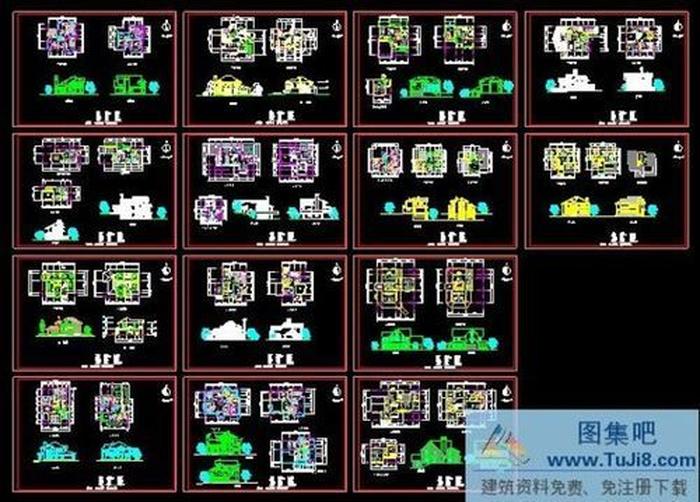 二層小別墅方案cad圖十余套.rar
